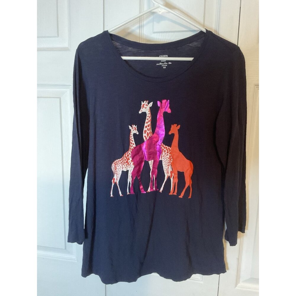 Crown & Ivy Metallic Giraffe Long‎ Sleeve Tee Top Size 0X XL